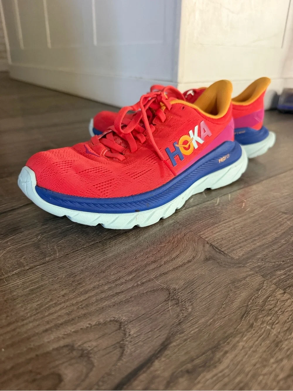 Hoka One One Mach 4 Running Shoes Fiesta Bluing Red 1113529-FBLN Women's 6.5B